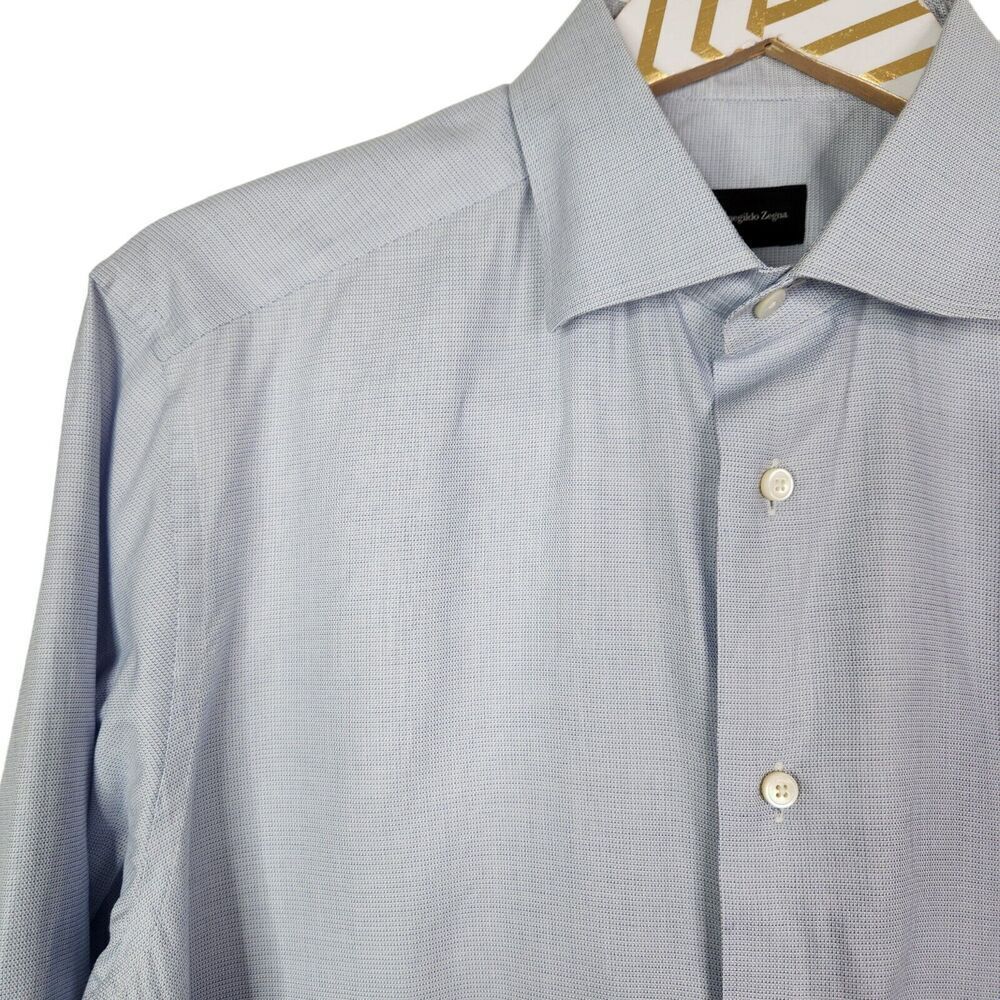 ERMENEGILDO ZEGNA Shirt Mens Medium Blue Button Tailored Fit Dress Shirt - Picture 3 of 9